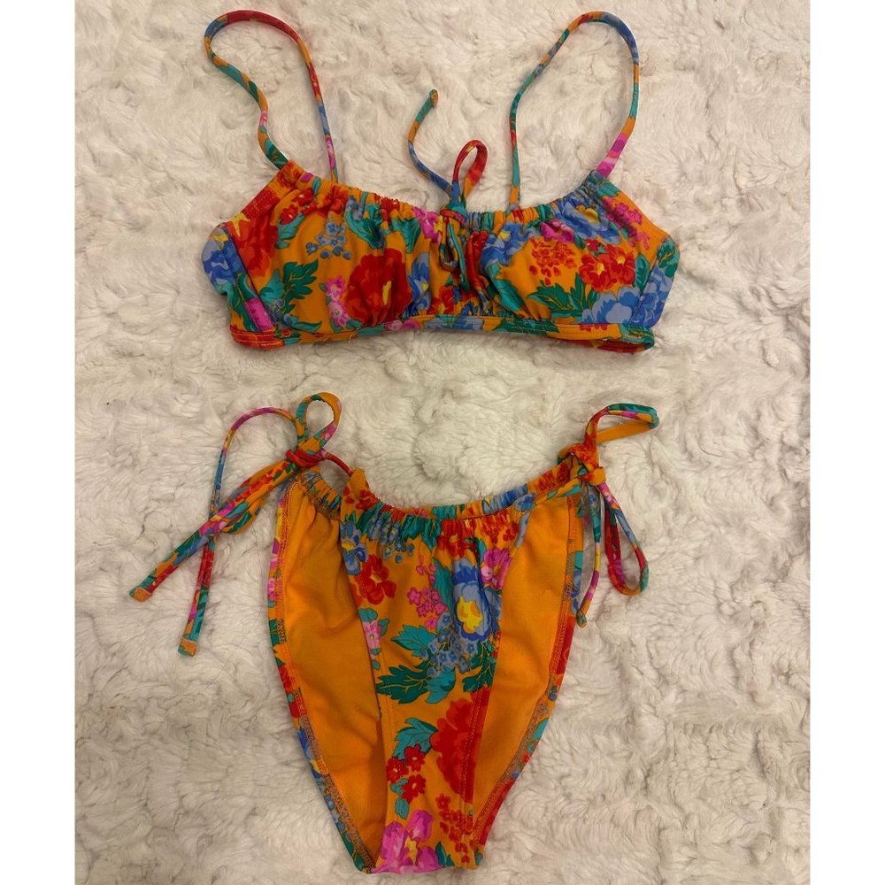 Xhilaration Womens' Bikini Set Floral Print Orange Adjustable straps Size S